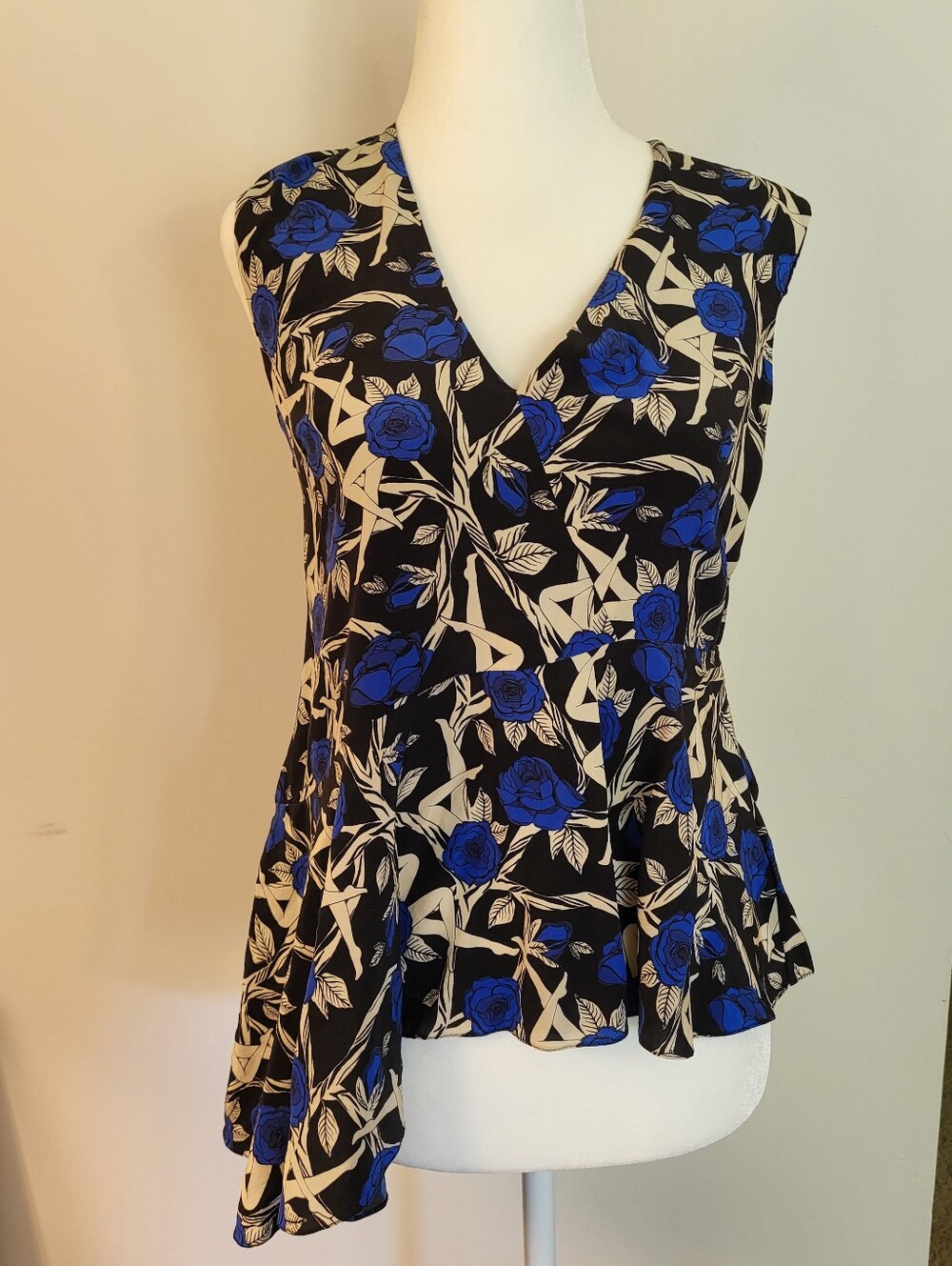 Jason Wu Silk Abstract Floral Art Deco Blouse Size 2 Asymmetrical Designer Top